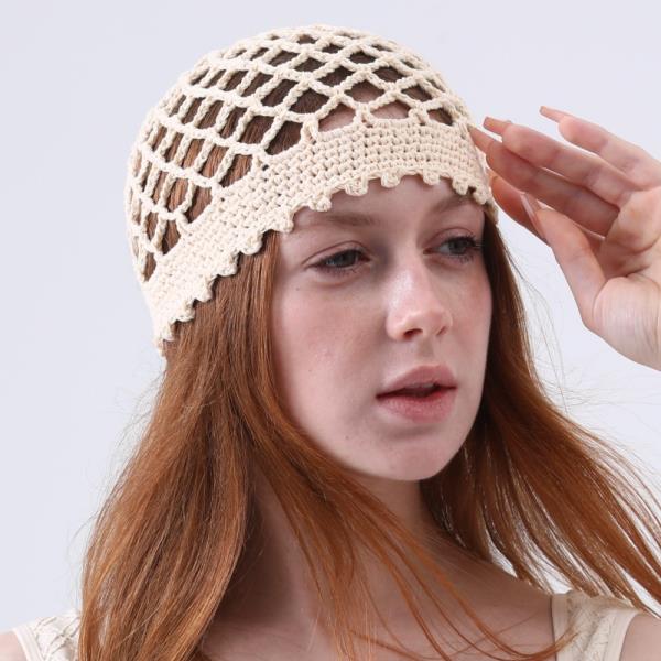 BOHO CROCHET MESH HEAD CAP LIGHT WEIGHT HOLLOW KNIT BEANIE