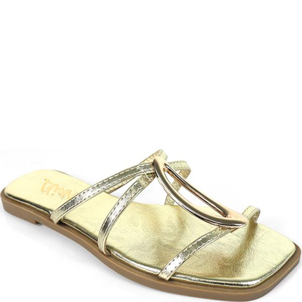 STRAPPY FALT SANDAL W OVAL PLATE