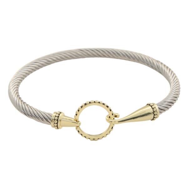 14K GOLD PLATED 2-TONES WITH PEARL CABLE BRACELETS 5MM