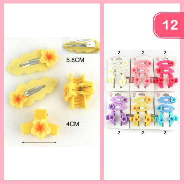 FLOWER WAVY SNAP AND HAIR CLAW CLIP SET (12 UNITS)