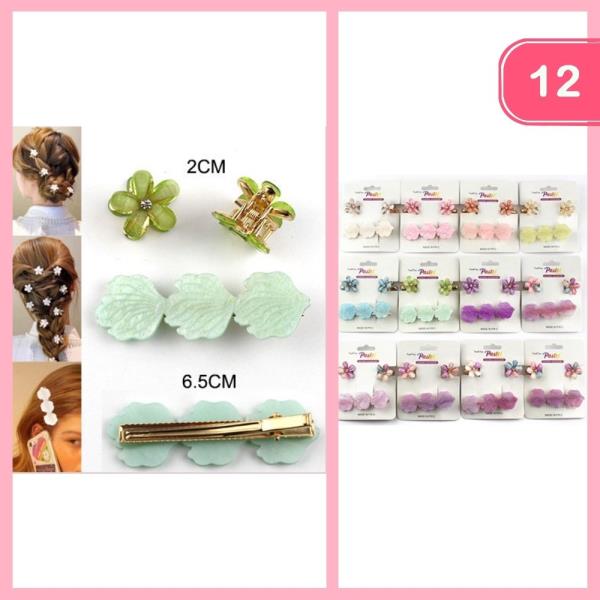 MINI FLOWER HAIR CLIP LEAF (12 UNITS)