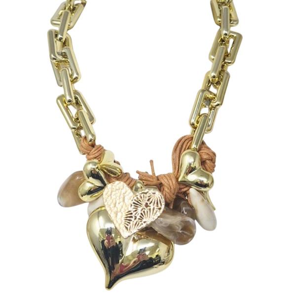 CHAIN HEART CHARM STATEMENT NECKLACE