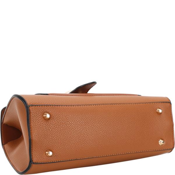 FAUX LEATHER METAL BUCKLE TOP HANDLE SATCHEL BAG WALLET SET