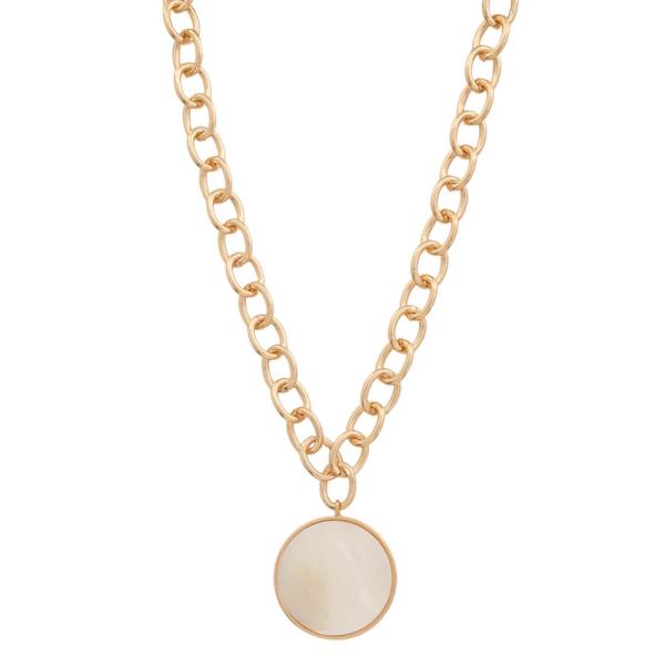 METAL CHAIN STONE PENDANT NECKLACE