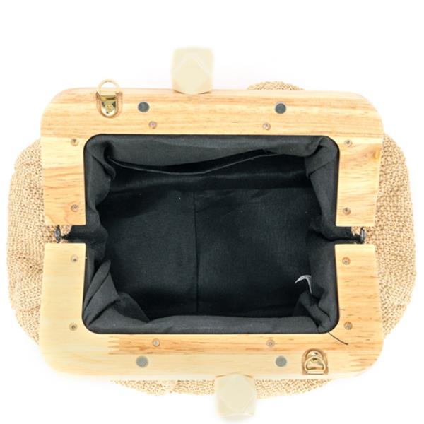 STRAW FRAME CLUTCH BAG WITH CROSSBODY CHAIN