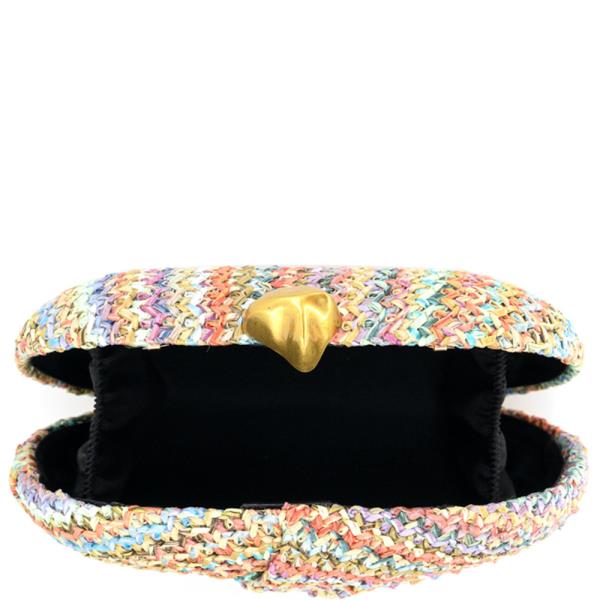 MULTI STRAW TOP HANDLE CLUTCH BAG WITH CROSSBODY CHAIN
