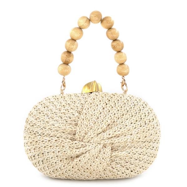 MULTI STRAW TOP HANDLE CLUTCH BAG WITH CROSSBODY CHAIN