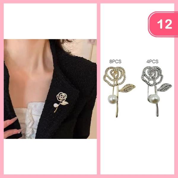 RHINESTONE PEARL ROSE BROOCH (12 UNITS)