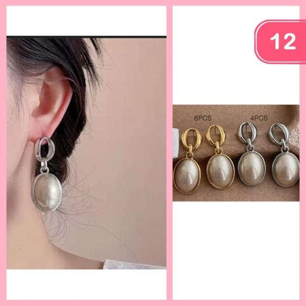 OVAL PEARL HOOP DROP EARRING (12 UNITS)