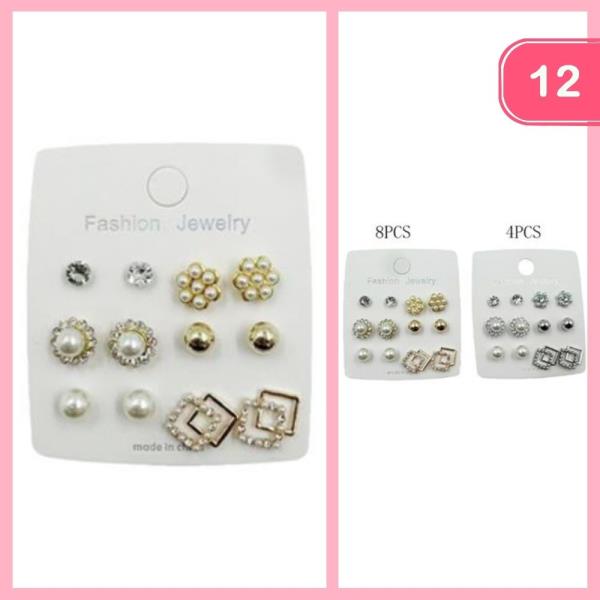 MIXED PEARL METAL POST EARRING (12 UNITS)