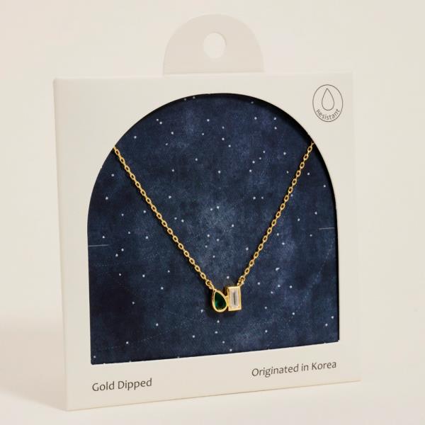 TEARDROP AND RECTANGULAR CZ  MIXED GOLD-DIPPED PENDANT NECKLACE