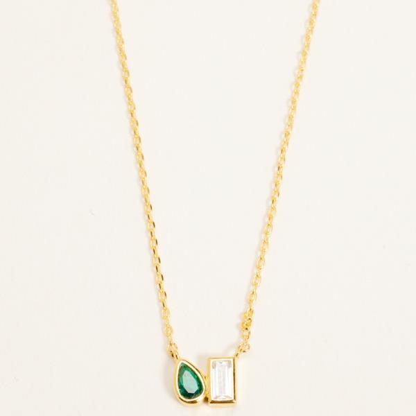 TEARDROP AND RECTANGULAR CZ  MIXED GOLD-DIPPED PENDANT NECKLACE