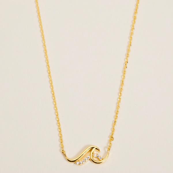 WAVE W/ CZ PAVED METAL W/ GOLD-DIPPED PENDANT NECKLACE