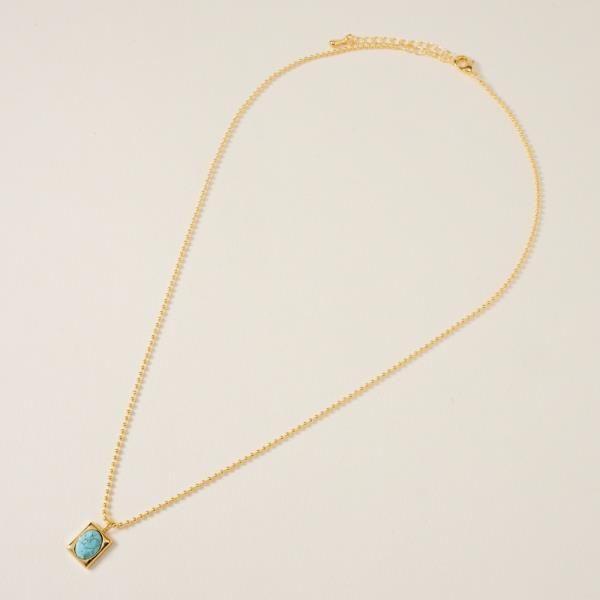 OVAL HOWLITE STONE W/ RECTANGULAR METAL GOLD-DIPPED NECKLACE