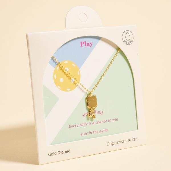 PICKLE BALL SHAPED GOLD-DIPPED PENDANT SHORT NECKLACE