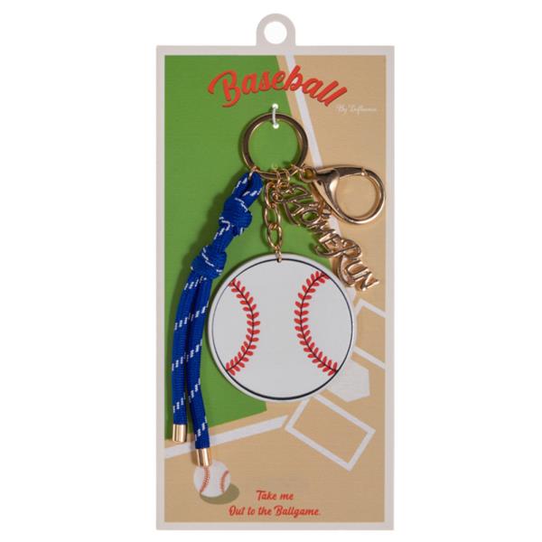 BASEBALL SHAPED PATTERN PRINTED LEATHER BAG CHARM