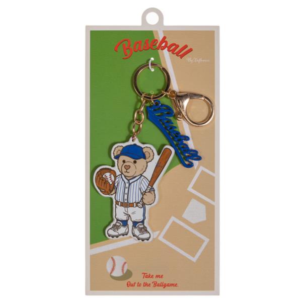 TEDDY BEAR SHAPED PLAYING BASEBALL PATTERN PRINTED BAG CHARM