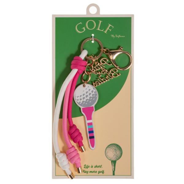 GOLF TEE SHAPED PATTERN PRINTED LEATHER BAG CHARM