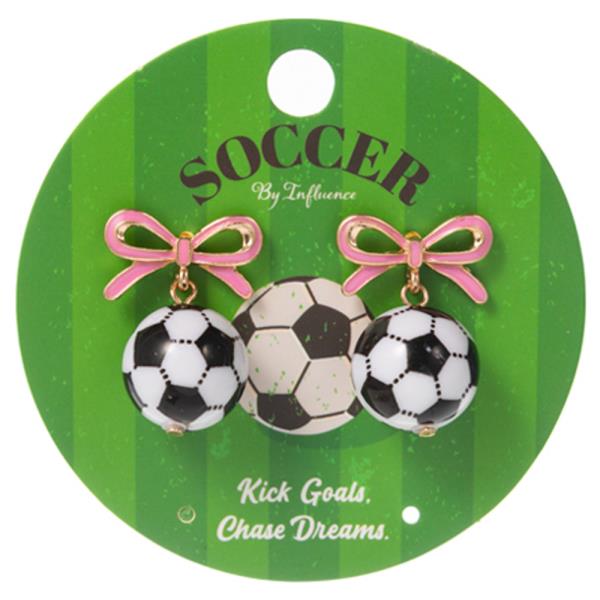 BOW W/ SOCCER BALL HYPOALLERGENIC TITANIUM POST EARRING