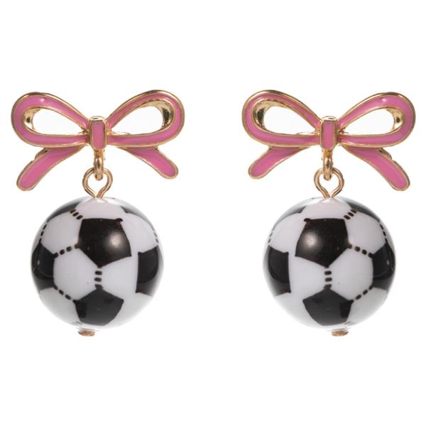 BOW W/ SOCCER BALL HYPOALLERGENIC TITANIUM POST EARRING