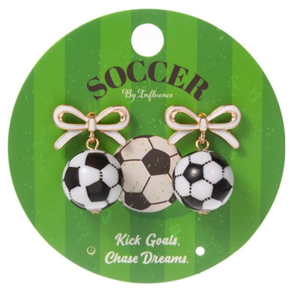 BOW W/ SOCCER BALL HYPOALLERGENIC TITANIUM POST EARRING