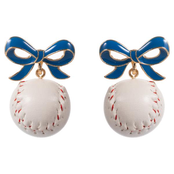 BOW W/ BASEBALL HYPOALLERGENIC TITANIUM POST EARRING