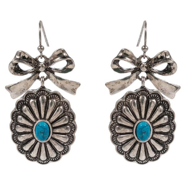 BOW SHAPED METAL W/ SEMI STONE  BRASS HOOK EARRING