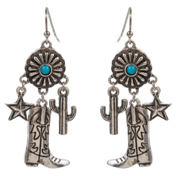 WESTERN ICON SHAPED METAL CHARM W/ FAUX STONE EARRING