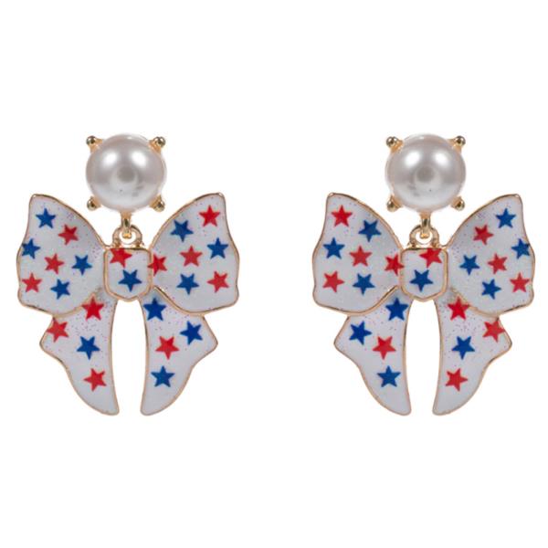 H BOW SHAPED ENAMEL W/ AMERICAN FLAG EARRING