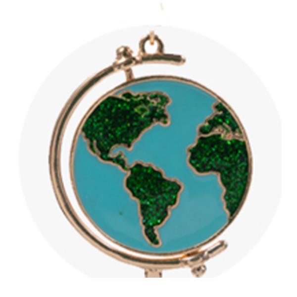 SPINABLE  GLOBE ENAMEL W/ WORLD BEST TEACHER EARRING