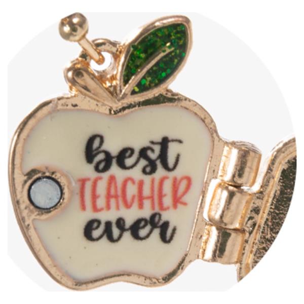 APPLE SHAPED BEST TEACHER EVER LOCKET BRASS EARRING