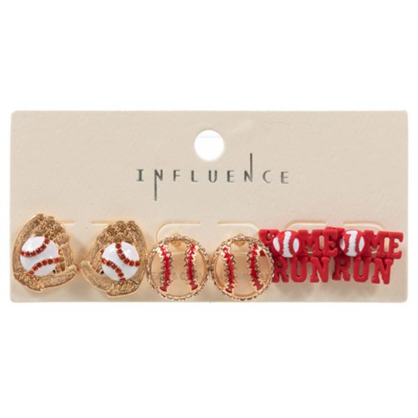 BASEBALL SHAPED ENAMELED ICONS 3 SET EARRING