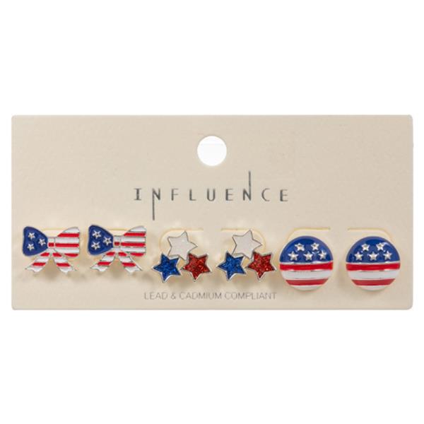 STAR SHAPED 3 SET AMERICAN FLAG COLOR ENAMEL POST EARRING