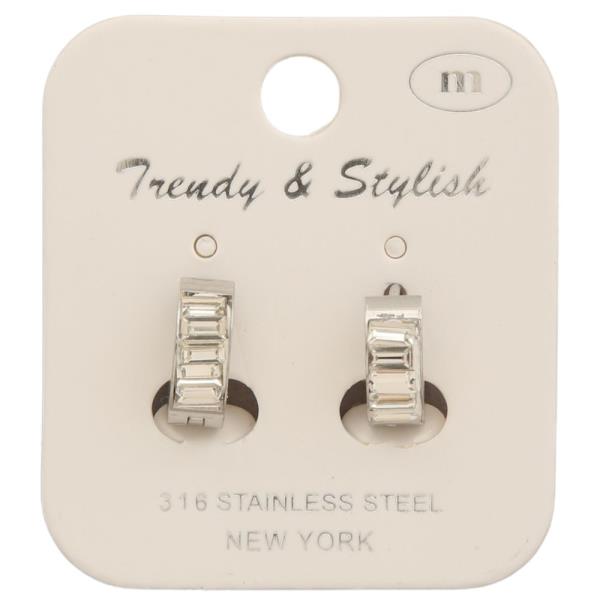 STAINLESS STEEL RHINESTONE C HOOP EARRING