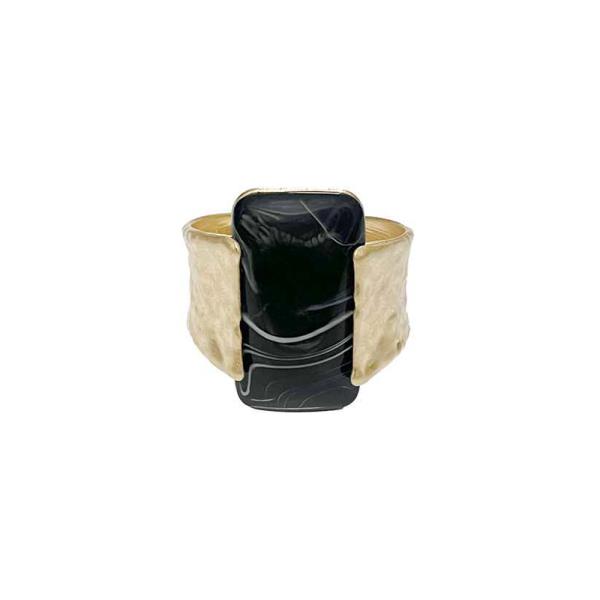 HAMMERED METAL RESIN STONE CUFF BRACELET
