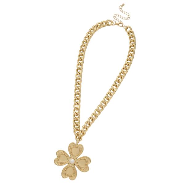 SDJ PEARL ACCENT CHARM PENDANT CHAIN LINK NECKLACE