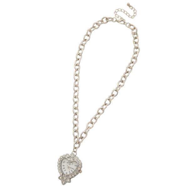 SDJ RHINESTONE HEART WATCH PENDANT CHAIN NECKLACE