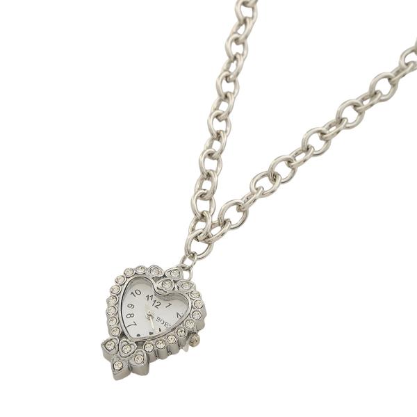 SDJ RHINESTONE HEART WATCH PENDANT CHAIN NECKLACE
