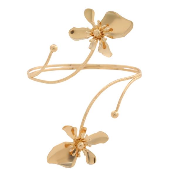 METAL FLOWER OPEN ARM CUFF BRACELET