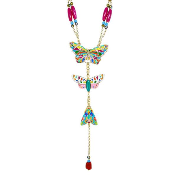 BUTTERFLY MULTI CHARM BEADED LARIAT NECKLACE