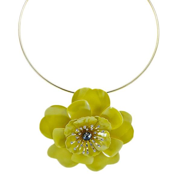 RHINESTONE FLOWER WIRE STATEMENT NECKLACE