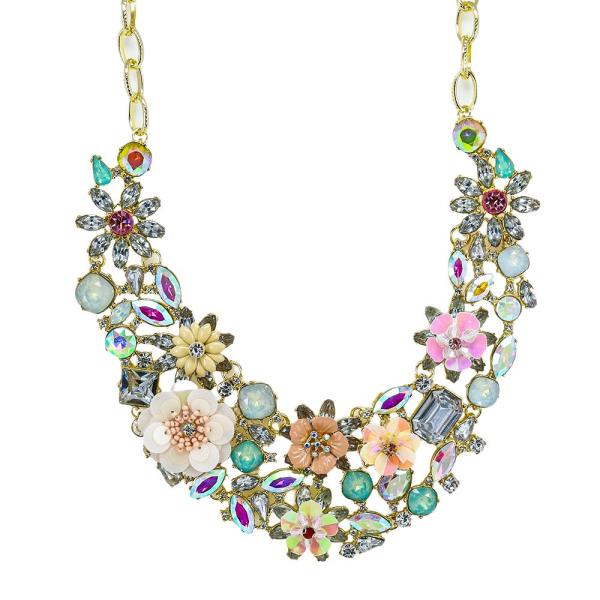 RHINESTONE FLORAL CRYSTAL STONE GEM FLOWER STATEMENT NECKLACE