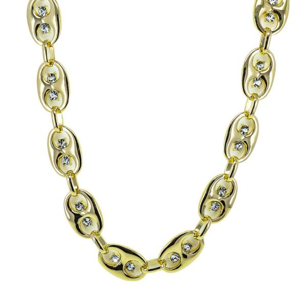 RHINESTONE METAL OVAL LINK CHAIN STATEMENT NECKLACE