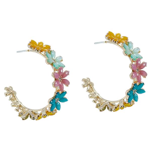 FLOWER BEAD HOOP DANGLE EARRING