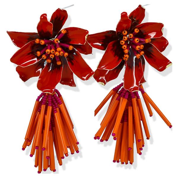 FLOWER TASSEL STATEMENT DANGLE EARRING