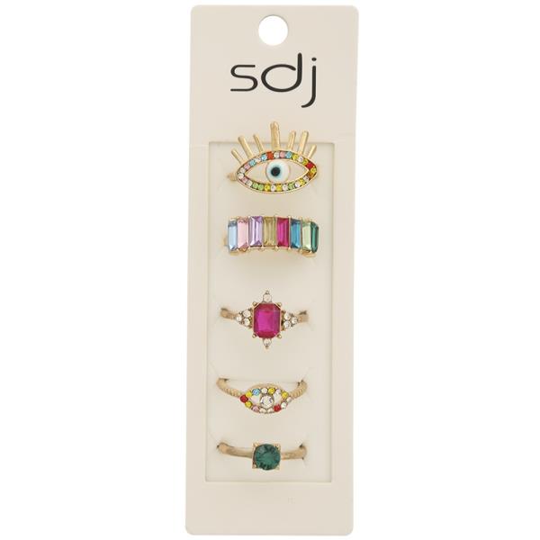 SDJ COLORFUL MIX RHINESTONE GEM MULTI RING SET
