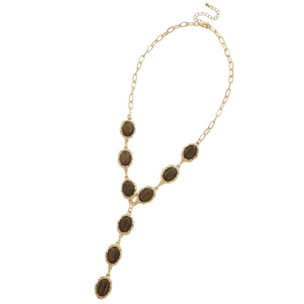 SDJ Y GEMSTONE DROP CHAIN LINK NECKLACE