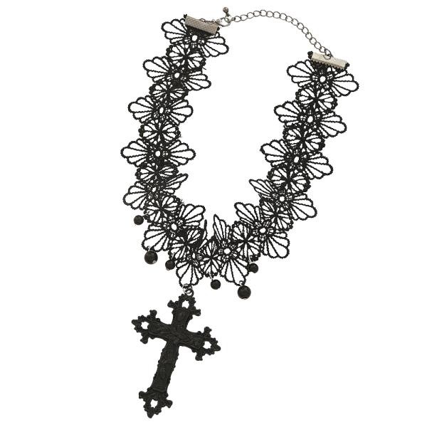 SDJ FLORAL BEADED CROSS PENDANT NECKLACE