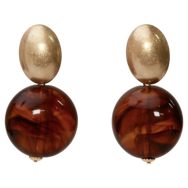 METAL RESIN BALL DANGLE EARRING