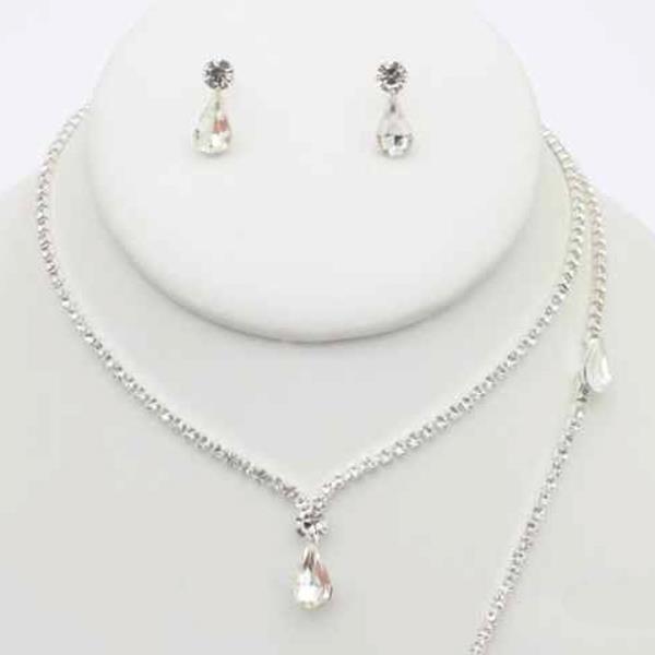 CRYSTAL STONE TEARDROP NECKLACE EARRING BRACELET SET